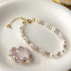 【ARMY必見】BTS 推しカラー パープルビーズブレスレット＆リングセット06