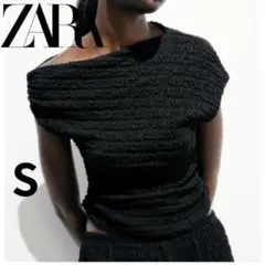 【新品】ZARA アシンメトリー トップス ブラック S