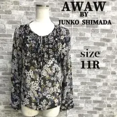 ☆美品☆AWAW by JUNKO SHIMADA 花柄　フリルブラウス　透け感のサムネイル