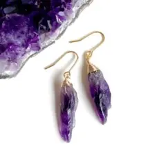 再販♡大粒ラフロックアメジストのシンプルピアス/イヤリング