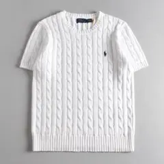 新品✨ポロラルフローレン 半袖ケーブルニット コットン M ポニー刺繍
