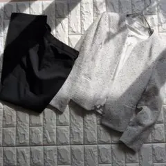 美品PLST　スラブツイードジャージーキーカラージャケット　3点セットアップ