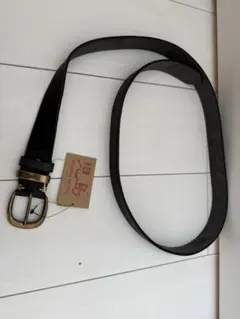 児島ジーンズ　黒レザー ベルト 金色バックル