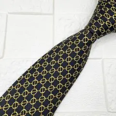 【美品】HERMES ネクタイ チェーン柄 ゴールド シルク 高級 エルメス