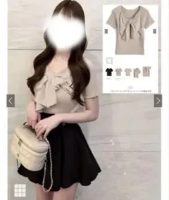 Tシャツ ニット ベージュ リボン