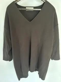 オペークドットクリップ　シンプル　ニット　七分袖　プルオーバー