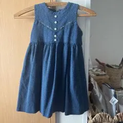 銀座サエグサ ギンガムチェック ノースリーブ ワンピース 刺繍入りのサムネイル
