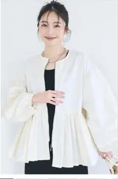 coca デニムギャザーアウター　白　ホワイト　Lサイズ