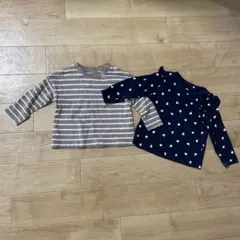 長袖カットソー2枚セット（ボーダー・ハート柄)