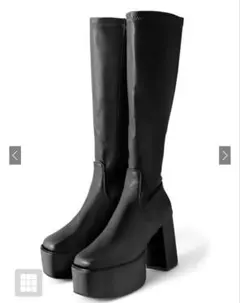 厚底　ロングブーツ　ブラック　ヒール　黒　レザー　チャンキーヒール　完売品