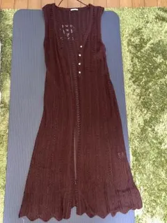 GU ブラウン レース編み ロングベスト