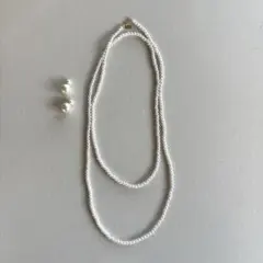 パールネックレス＆ダブルパールピアス セット