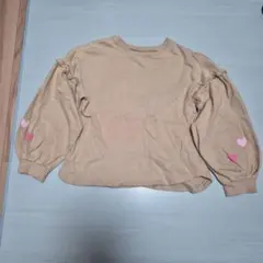 ハート刺繍 ベージュ バルーン袖トレーナー