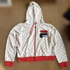 FILA 総柄 ジップアップパーカー ホワイト