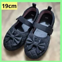 試着のみ 19cm 女の子 フォーマルシューズ ブラック 黒 リボン 軽量