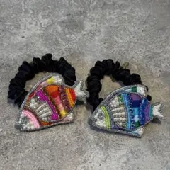 loulou ヘアゴム　シュシュ　ビーズ　ハンドメイド　魚　夏