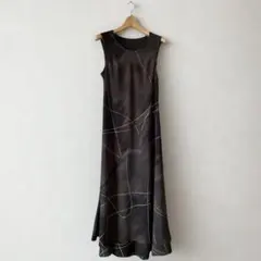 ヴィンテージ ロングワンピース 総柄 ノースリーブ 細見え 美品 日本製 9号