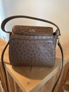 オーストリッチ　レザー ショルダーバッグ　ハンドバック　本革　アンティーク