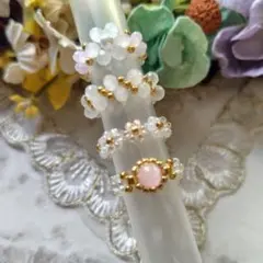 ♡ビーズリングS163♡ 4点ビーズ指輪セット♡