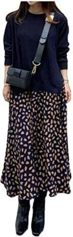 ワンピース ロング丈 フレア Aライン ニット 長袖 ゆったり 着痩　ワンピ