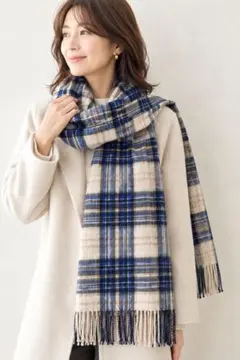 【美品】カシミヤ100　ジャーナルスタンダード　チェックストール　大判　ブルー