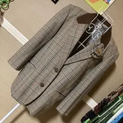 レトロ古着 チェック柄 ブローチ付き❁⃘ テーラードジャケット ヴィンテージ 古着
