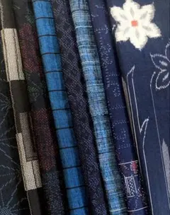 もOMO大好き❣️青黒系❣️紬のはぎれ♡反物幅×40cm 8種