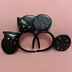 東京ディズニーリゾート ミッキー ミニー スタッズ レザー カチューシャ セット