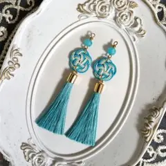 No.6142 水引 ピアス タッセル 水色 成人式 和装 耳飾り 全長約9cm