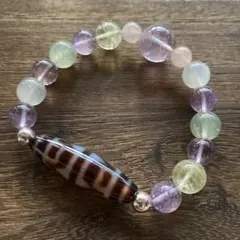 天珠　天然石　虎牙蓮花天珠+ラベンダーアメジスト&ムーン&レモン&プレナイト