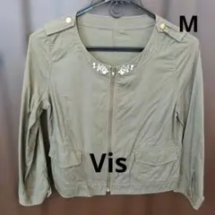 Vis Mサイズ ノーカラージャケット オリーブグリーン