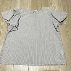 エヘカソポ　ノースリーブブラウス　フリル袖　ストライプ柄　Mサイズ