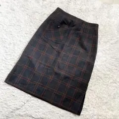 【ウール100%】タイトスカート チェック Mサイズ