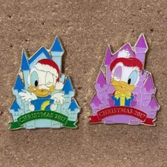 ディズニー　ドナルド　デイジー　2017年　クリスマス　ピンバッジ