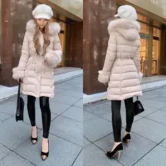Rady♡きゅきゅっとダウンコートベージュMロングコートファーフードくびれのサムネイル