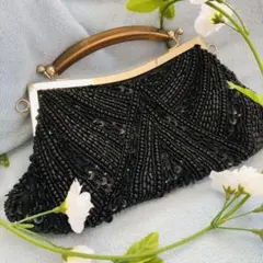 ビジュービーズ　クラッチ　ハンドバッグ　結婚式　ブラック/黒　スパンコール