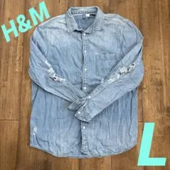 H&M DIVIDED ダメージデニムシャツ Lサイズ