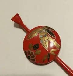 かんざし 簪 赤 金蒔絵 和装小物 髪飾り 花 笹の葉 美品