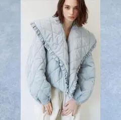 極美品 ケープ キルティング 中綿コート ジャケット ブルー ショートジャケット