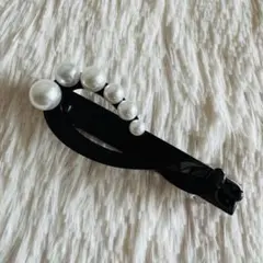 バレッタ ブラック 髪留め パール アセテート ヘアアクセサリー シンプル 上品