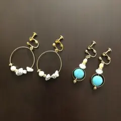 【美品☆】イヤリング ターコイズ風 天然石風