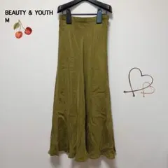 ビューティーアンドユース サテンフレアスカート カーキ 光沢 M 春夏のサムネイル