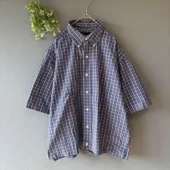 ラルフローレン［L］大人カジュアル◎カットオフ裾◎ショート丈チェック柄シャツのサムネイル