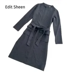 エディットシーン　長袖ワンピース　ウエストリボン付き　2ポケット　グレー