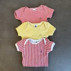 プチバトー 3枚セット 12m/74cm 半袖 ロンパース