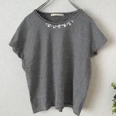 MELROSE CLAIRE ボーダー ビジュー カットソー 半袖 綿100%のサムネイル
