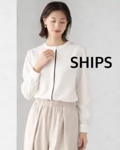 SHIPS シップス ＜手洗い可能＞配色 ノーカラー シャツ ブラウス