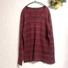 nano universe 赤系 ボーダー 薄手 長袖ニット カジュアル L