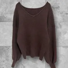 GRL グレイル ゆるだぼ Vネック リブニット シンプル ブラウン 茶 F
