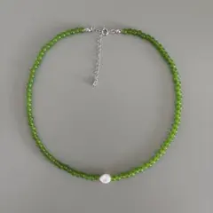handmade 淡水パール 天然石 アゲート 緑 黄緑 ビーズ ネックレス